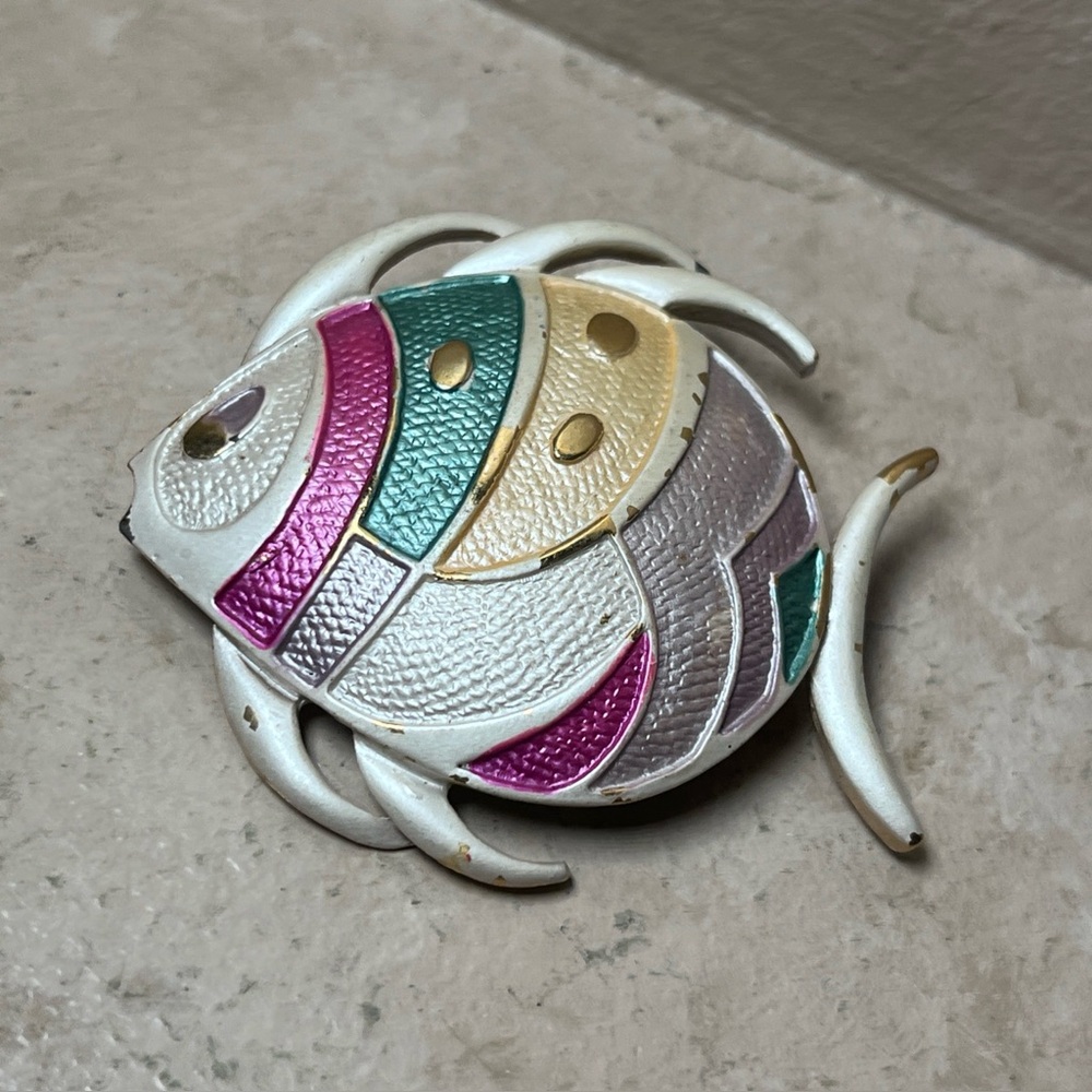 HMS Madeira Creations Pastel Tropical Fish Brooch / Pendant • Enamel Vintage 2"